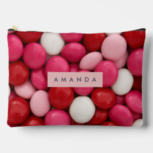 Personalized Pink Red & White Candy Accessory Pouch
