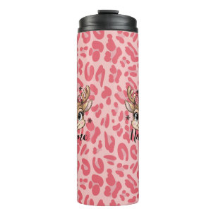Personalized pink reindeer thermal tumbler