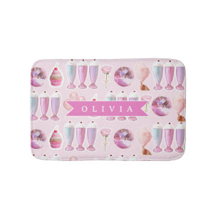 Personalized Pink Retro Milkshake Cute Coquette Bath Mat