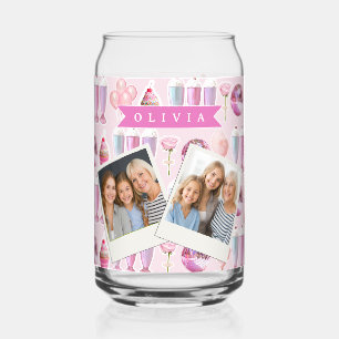 Personalized Pink Retro Milkshake Cute Coquette Can Glass