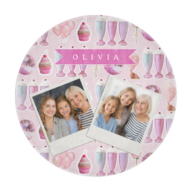Personalized Pink Retro Milkshake Cute Coquette Cutting Board (Front)