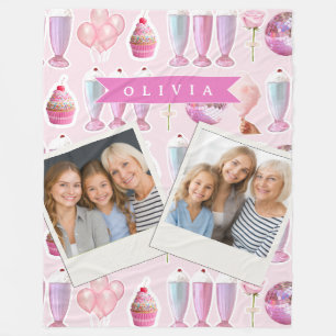 Personalized Pink Retro Milkshake Cute Coquette Fleece Blanket