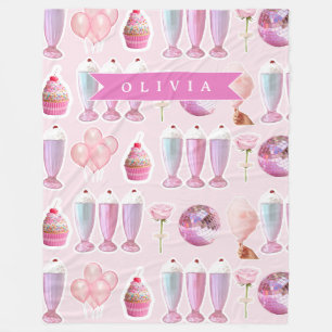 Personalized Pink Retro Milkshake Cute Coquette Fleece Blanket