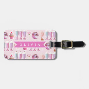 Personalized Pink Retro Milkshake Cute Coquette Luggage Tag