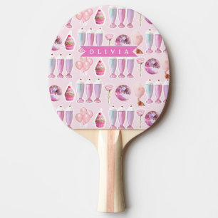 Personalized Pink Retro Milkshake Cute Coquette Ping Pong Paddle