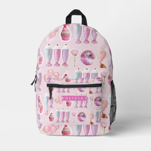 Personalized Pink Retro Milkshake Cute Coquette Printed Backpack