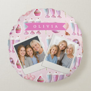 Personalized Pink Retro Milkshake Cute Coquette Round Cushion