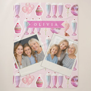 Personalized Pink Retro Milkshake Cute Coquette Sherpa Blanket