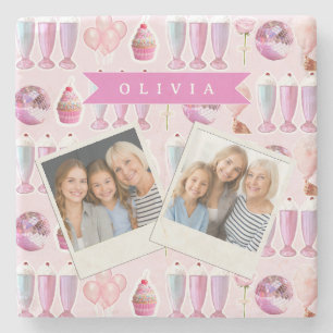 Personalized Pink Retro Milkshake Cute Coquette Stone Coaster