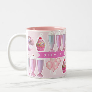 Personalized Pink Retro Milkshake Cute Coquette Two-Tone Coffee Mug