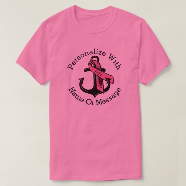 PERSONALIZED Pink Ribbon Anchor T-Shirt (Design Front)