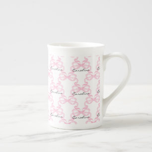 Personalized Pink Ribbon Bow Bone China Mug