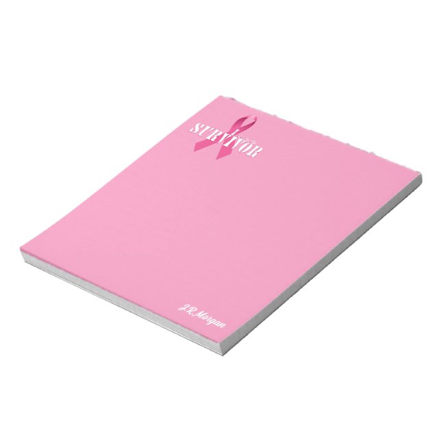 Personalized Pink Ribbon Cancer Awareness Notepad (Rotated)