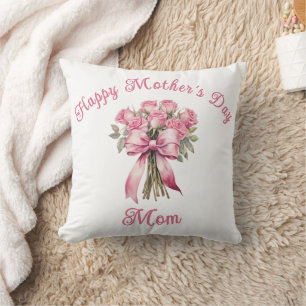 Personalized Pink Rose Bouquet Mother's Day Gift Cushion