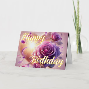 Personalized Pink Rose Elegant Birthday Wish Foil Greeting Card