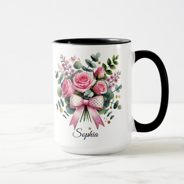 Personalized Pink Rose Name Mug Elegant Gift (Right)