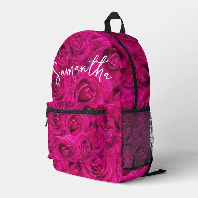 PERSONALIZED PINK ROSES PATTERN PRINTED BACKPACK (Back Corner Right)