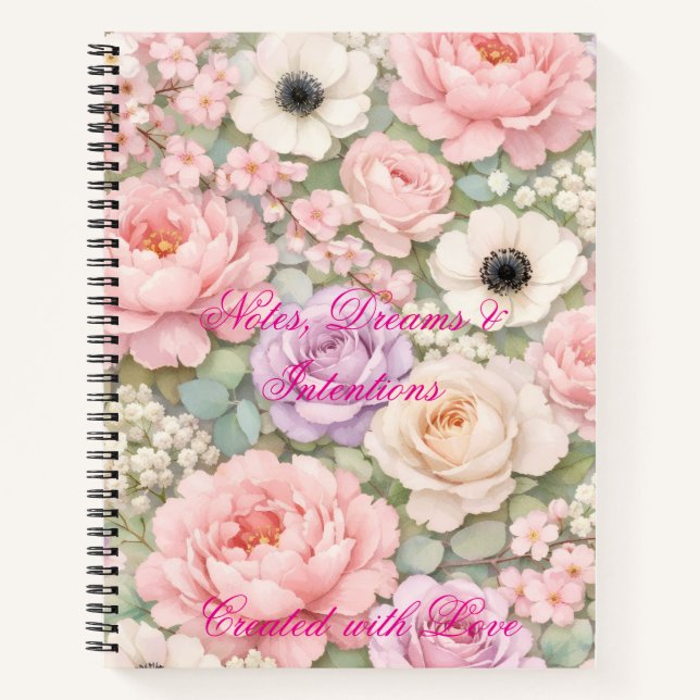 Personalized Pink Roses Spiral Notebook Women's  (Front)