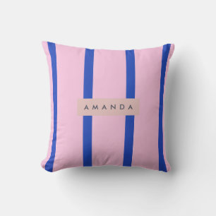 Personalized Pink & Royal Blue Stripe Design Cushion