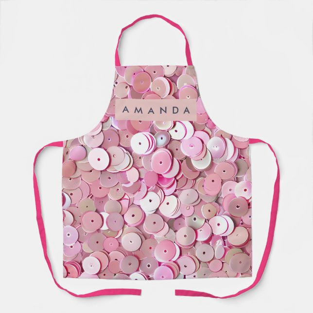 Personalized Pink Sequin Shimmer Apron (Front)