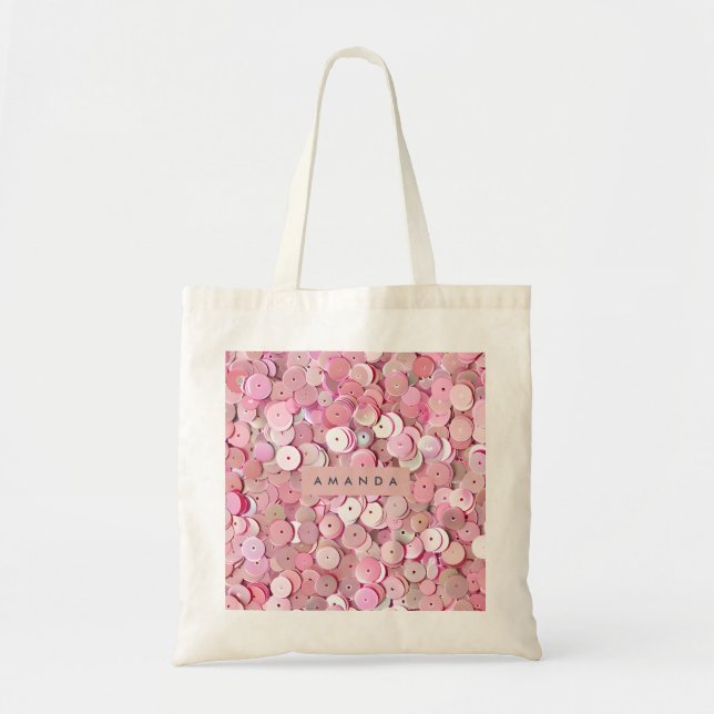 Personalized Pink Sequin Shimmer Tote Bag (Front)
