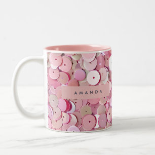 Personalized Pink Sequin Shimmer Two-Tone Coffee Mug