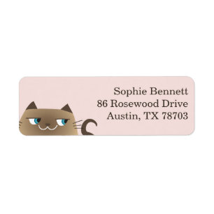Personalized Pink Siamese Cat Return Address