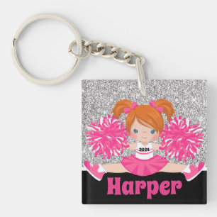 Personalized Pink & Silver Cheerleading Keychain