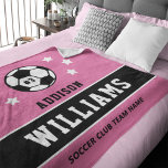 Personalized Pink Soccer Player Name Fleece Blanket<br><div class="desc">Personalized soccer themed fleece blanket for soccer players when they're not scoring goals on the field, and for their parents to support their kids and stay warm at chilly games! Makes a unique team gift for travel tournaments. Design features a soccer ball customized with the player's uniform number, custom text...</div>