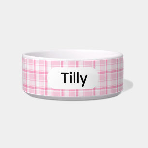 Personalized pink style Plaid Pet bowl