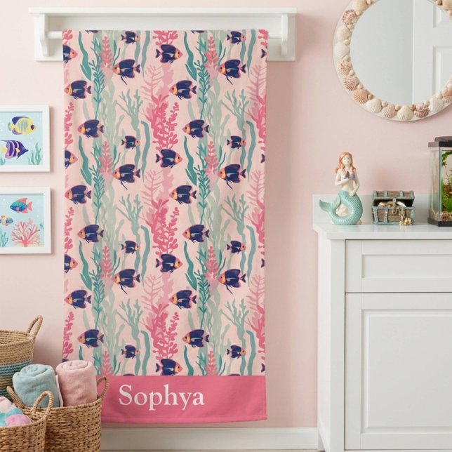 Personalized Pink Tropical Fish Bath Towel (Creator Uploaded)