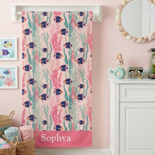 Personalized Pink Tropical Fish Beach Towel