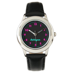 Personalized Pink & Turquoise Time Teaching Kids Watch