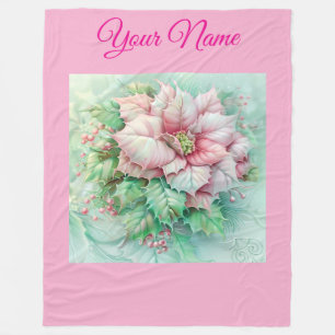 Personalized Pink Vintage Christmas Poinsettia Fle Fleece Blanket