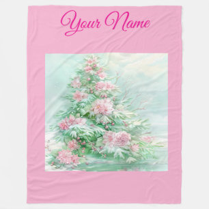 Personalized Pink Vintage Christmas Poinsettia Fle Fleece Blanket