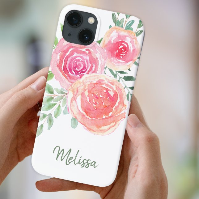 Personalized Pink Watercolor Floral Case-Mate iPhone Case (Creator Uploaded)