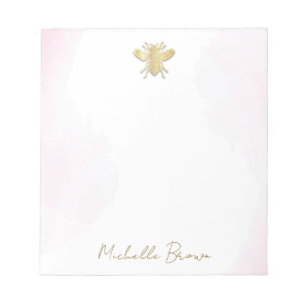 Personalized pink watercolor - Golden Honey Bee    Notepad