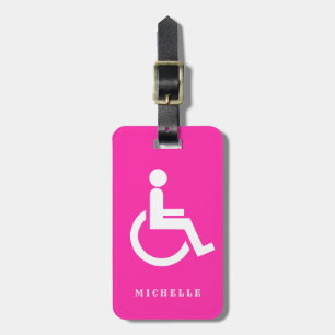 Personalized Pink White disabled handicap symbol   Luggage Tag