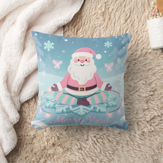 Personalized Pink Yoga Santa Meditation Christmas Cushion (Blanket)