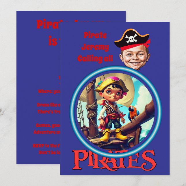 Personalized Pirate Boy on Ship Artwork Invitation (Front/Back)