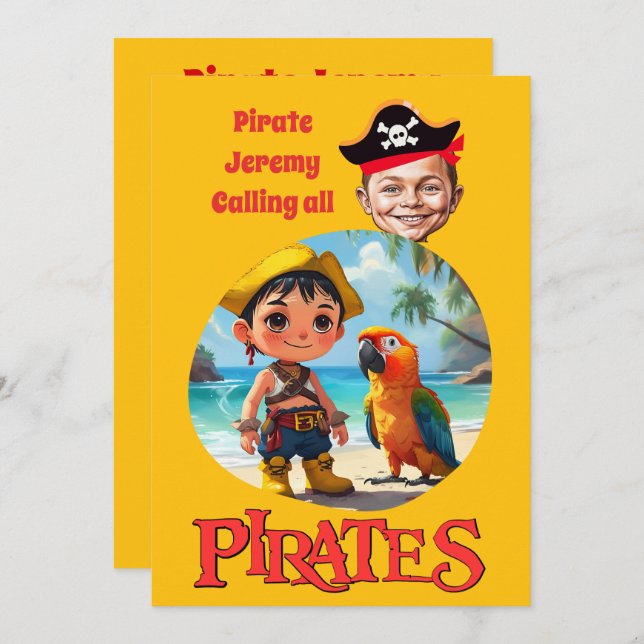 Personalized Pirate Caricature Design with Beach  Invitation (Front/Back)