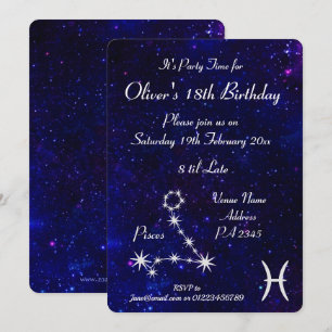 Personalized Pisces Zodiac Galaxy Party Invitation