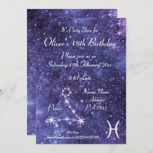 Personalized Pisces Zodiac Galaxy Party Invitation