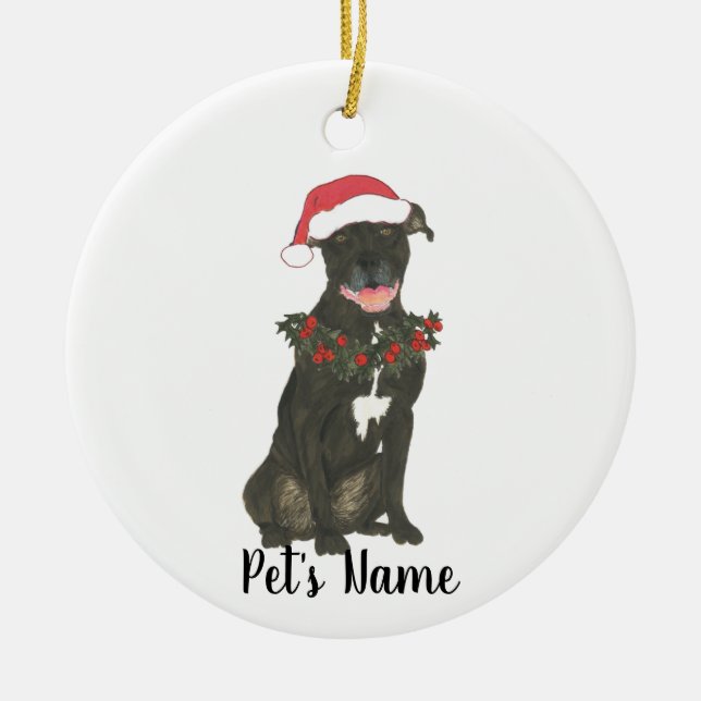 Personalized Pitbull Staffy (Black) Ceramic Tree Decoration (Front)