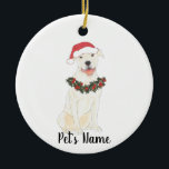 Personalized Pitbull Staffy (White) Ceramic Tree Decoration<br><div class="desc">Make the nice list this year with an ornament of your favorite pittie elf! For the sweetest gifts,  pair it with a matching art print or another item from my collection!</div>