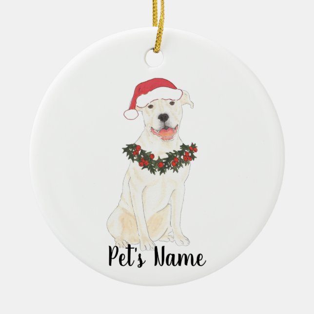 Personalized Pitbull Staffy (White) Ceramic Tree Decoration (Front)