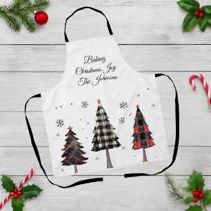 Personalized Plaid Christmas Trees Family Name Apron