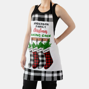 Personalized Plaid Family Christmas Baking Crew Apron