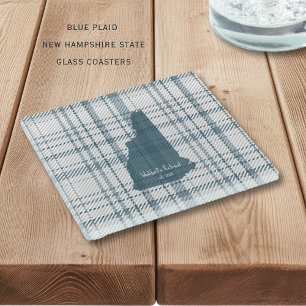 Personalized Plaid New Hampshire Glass Coaster