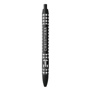 Personalized Plaid Pattern RN Registered Nurse Black Ink Pen